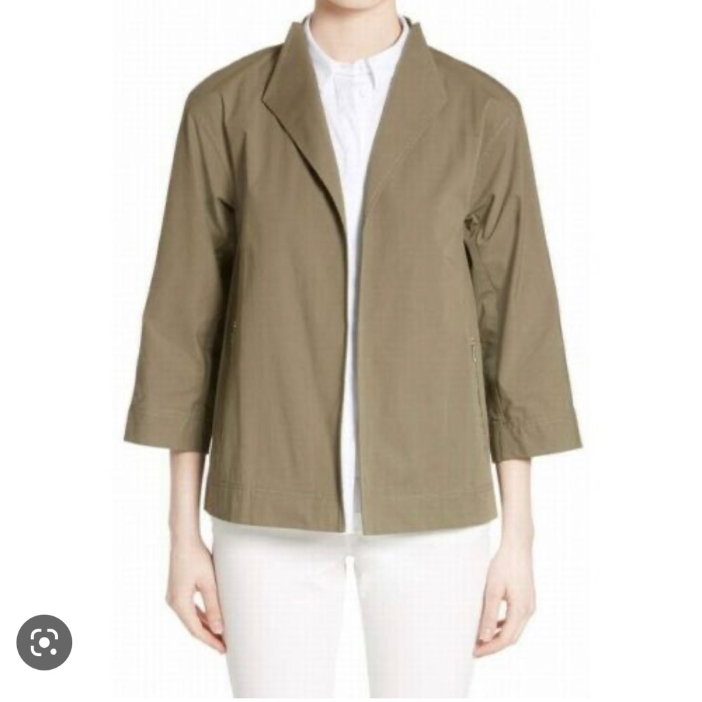 Lafayette 148 Olive Green Open Front Contemporary Quarter Sleeve Blazer Jacket